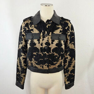 White House Black Market Jacquard Cropped Jacket black gold damask women's sz 2